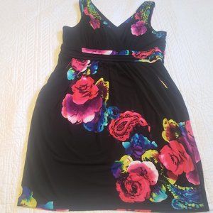 Bisou Bisou Black Dress w Vibrant Floral & Pockets